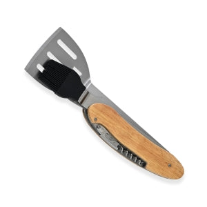 Stainless+wooden shovel,with brush, fork and bottle opener