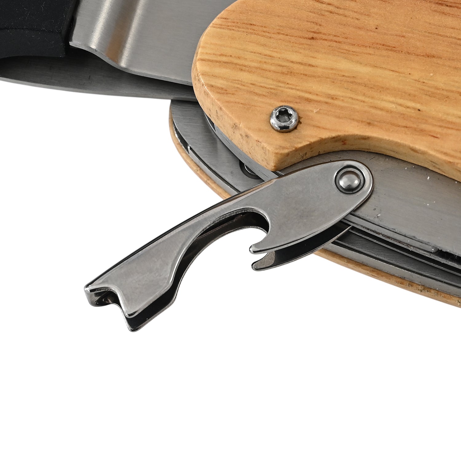 Stainless+wooden shovel,with brush, fork and bottle opener