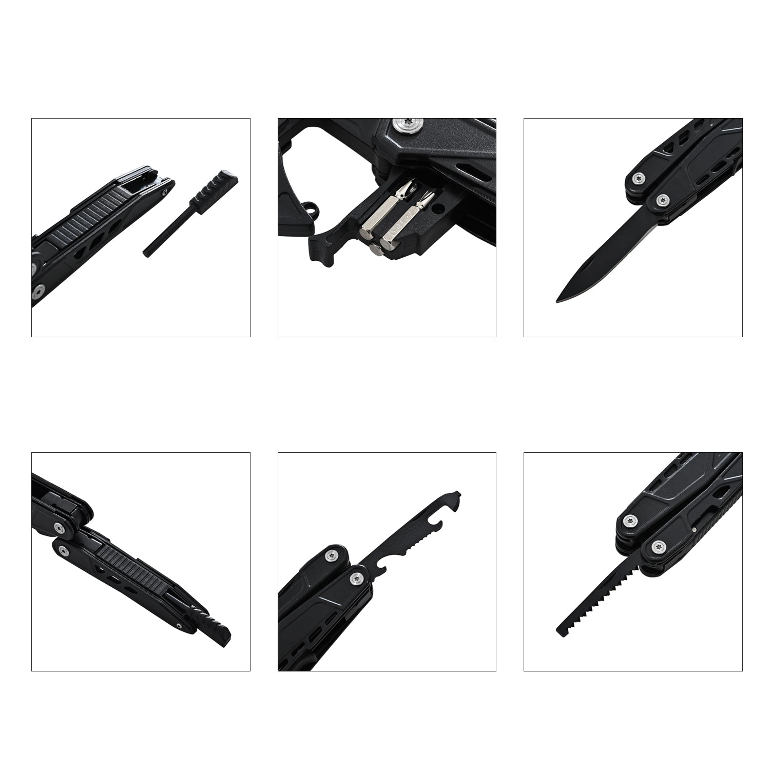Outdoor Multifunktionsmesser 6-in-1 aus Edelstahl mit Säge, Schraubendreher, Gabel, Flaschenöffner und Feuerstein