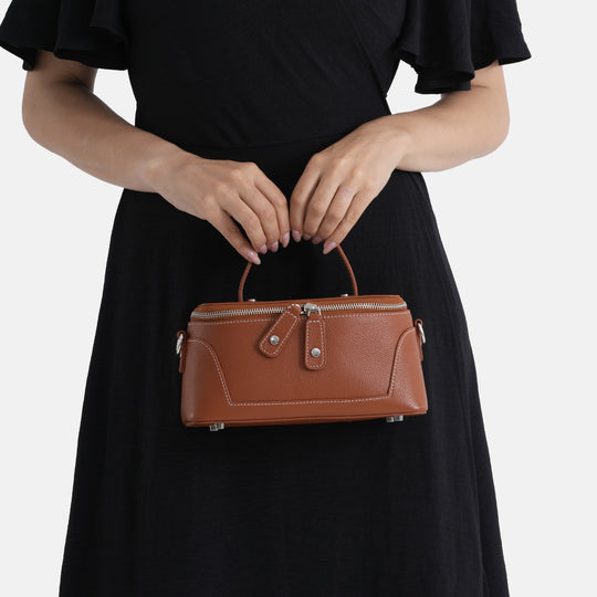 Echtleder City Crossbody-Tasche mit Tragegriff, Schwarz, 23.5x12x10 cm