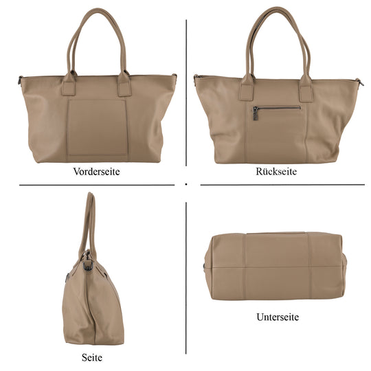 Echtleder-Schultertasche, Shopper-Design, Reißverschluss, abnehmbarer Schulterriemen, 38x17x30 cm, Blau