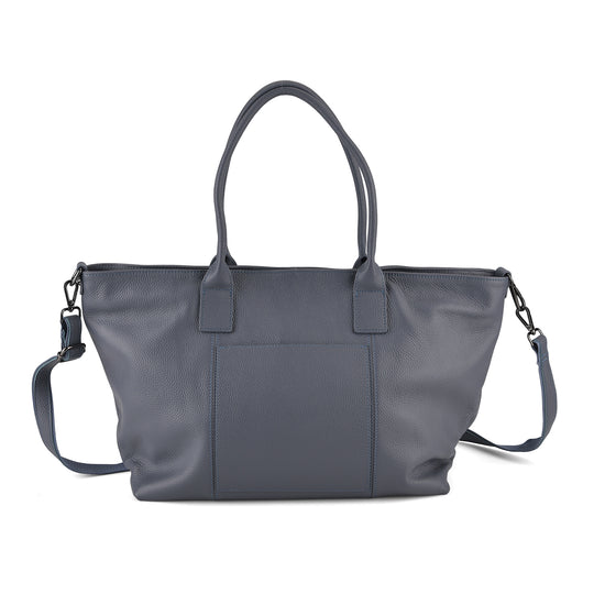 Echtleder-Schultertasche, Shopper-Design, Reißverschluss, abnehmbarer Schulterriemen, 38x17x30 cm, Blau