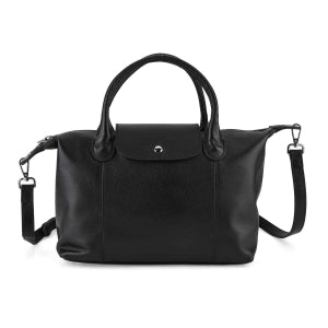Echtleder Crossbody-Tasche, kompaktes Design, 2 Reißverschlussfächer außen, 2 Innenfächer mit Reißverschluss, 1 Steckfach, 28x14x20 cm, Schwarz