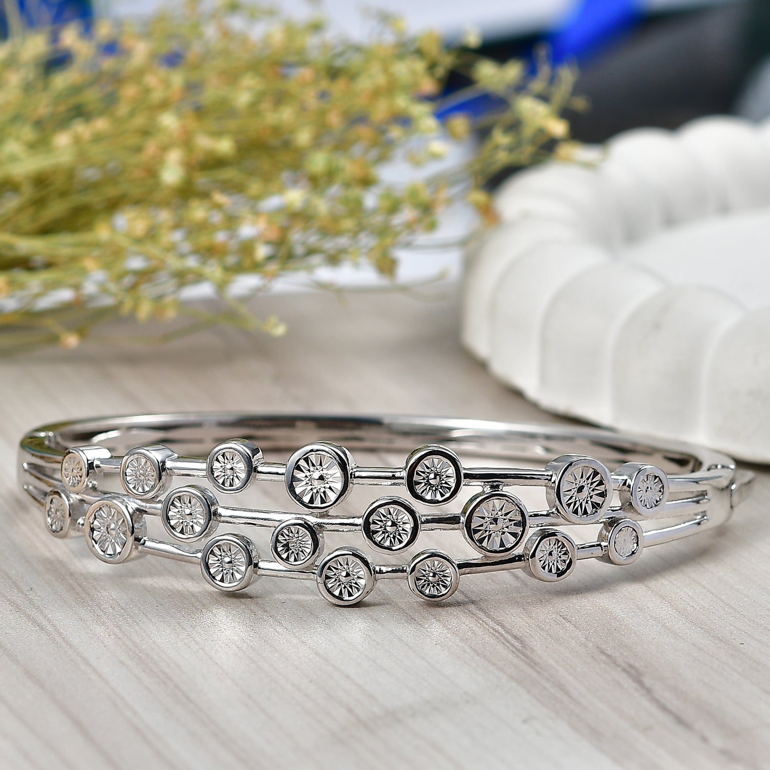 EVER TRUE Weißer Diamant Armreif ca. 19 cm Nickelfreies Messing Rhodiniert ca.