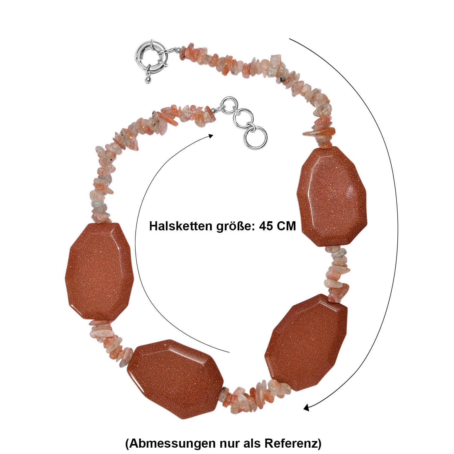 EVER TRUE Gold Sandstein, Sonnenstein Halskette ca. 45 cm Nickelfreies Messing Platiniert ca. 490.00 ct