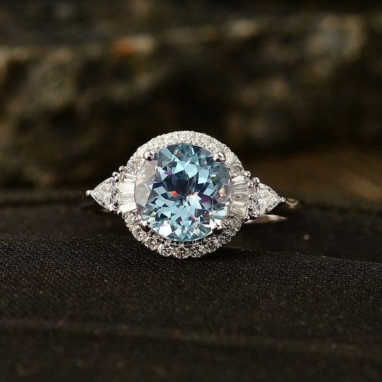 LUXURIANT  (10-16 Werktage Lieferzeit)  2,93 ct. AAA Aquamarin und Labor Diamant Ring in 417 Weißgold