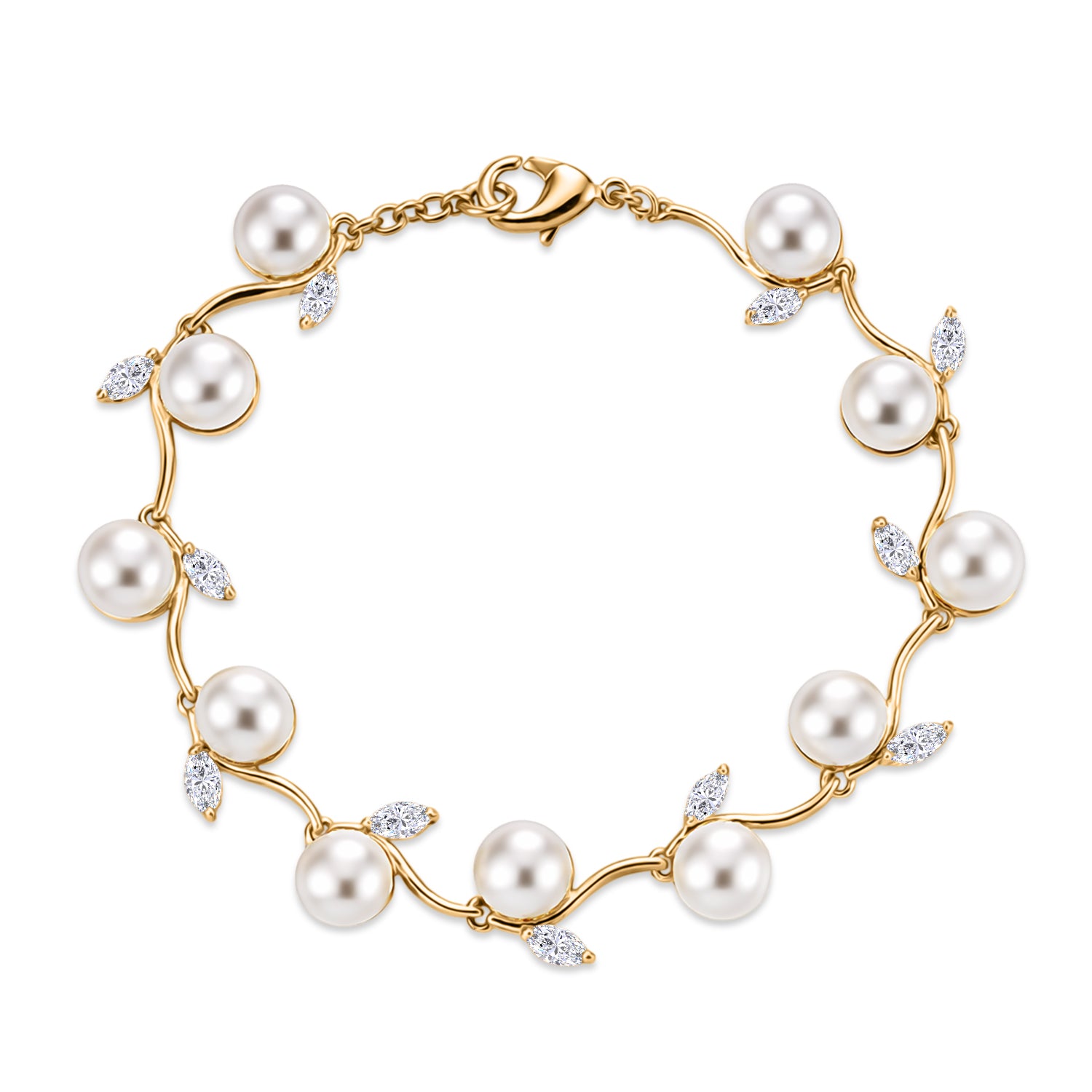 EVER TRUE Süßwasser Perle (7-7.5 mm), Weißer Topas Armband ca. 19 cm Nickelfreies Messing 33.56 ct