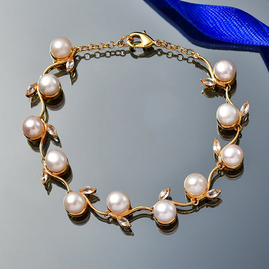 EVER TRUE Süßwasser Perle (7-7.5 mm), Weißer Topas Armband ca. 20 cm Nickelfreies Messing