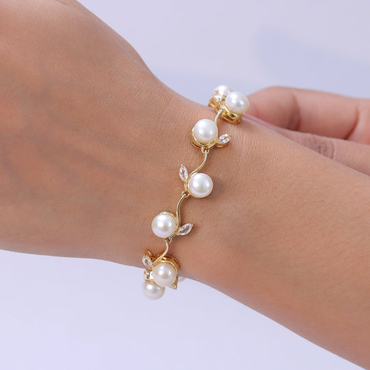 EVER TRUE Süßwasser Perle (7-7.5 mm), Weißer Topas Armband ca. 20 cm Nickelfreies Messing