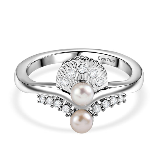 EVER TRUE Süßwasser Perle (4 mm), Weißer Zirkon Ring Nickelfreies Messing (Größe 20.00)