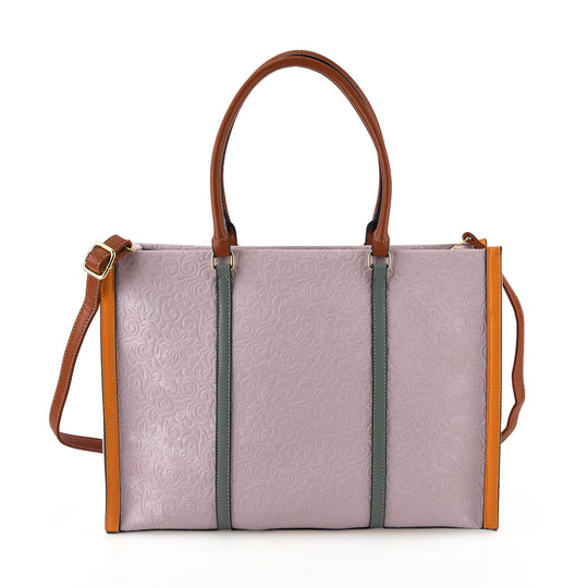 City-Shopper im Colourblock-Design aus Kunstleder mit Schulterriemen und Reißverschlussfächern, ca. 42 x 14 x 30 cm, Lavendel