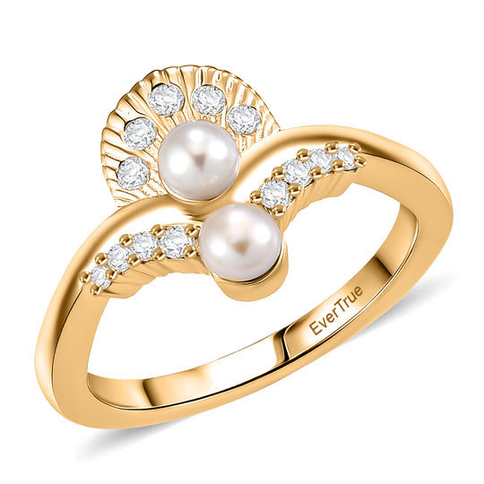 EVER TRUE Süßwasser Perle (4 mm), Weißer Zirkon Ring Nickelfreies Messing (Größe 20.00)