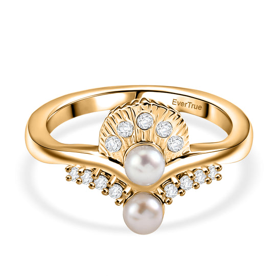 EVER TRUE Süßwasser Perle (4 mm), Weißer Zirkon Ring Nickelfreies Messing (Größe 20.00)