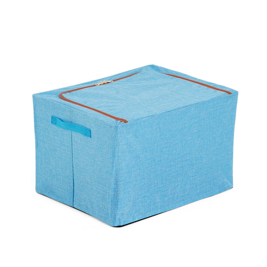 LIVMORE Kleiderschrank-Aufbewahrungsbox aus Leinen-Baumwoll-Mix, faltbar, 50 x 40 x 33 cm, Dunkelblau
