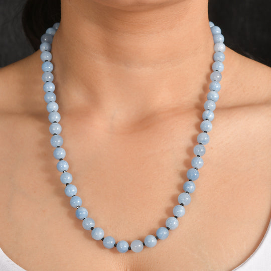 Aquamarin, Blauer Apatit Halskette ca. 50 cm Nickelfreies Messing platiniert ca. 170.00 ct