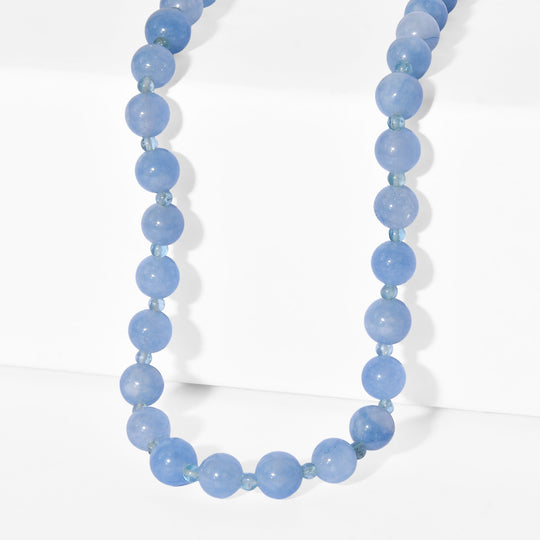 Aquamarin, Blauer Apatit Halskette ca. 50 cm Nickelfreies Messing platiniert ca. 170.00 ct