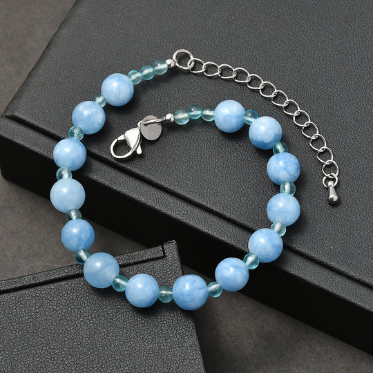 EVER TRUE Milchiger Aquamarin, Blauer Apatit Armband ca. 19 cm + 5 cm Extender, 316L Edelstahl ca. 58,00 ct.