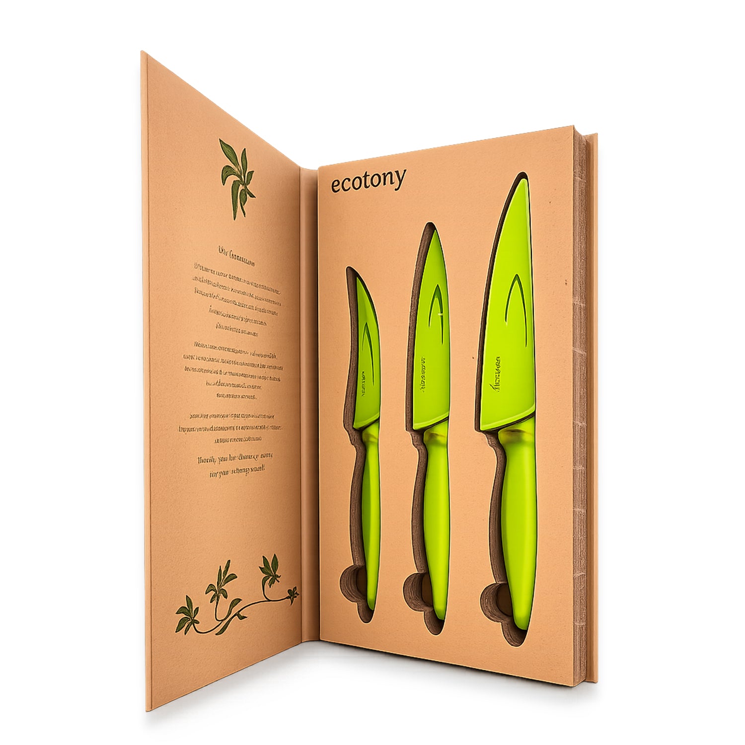 Ecotony Messerset, 3-teilig, mit Schutzkappen, Klingenlängen 7,6 cm, 8,9 cm und 10,2 cm
