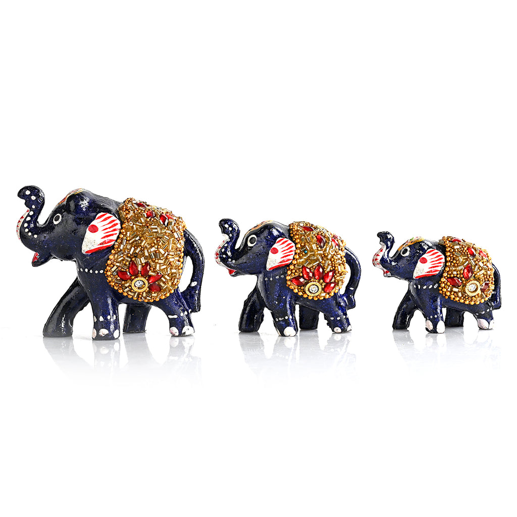Livmore  Set of 3  Plastic Elephant With Golden Tube Size- 5/5.5/7.5 cm Color-Black and Golden