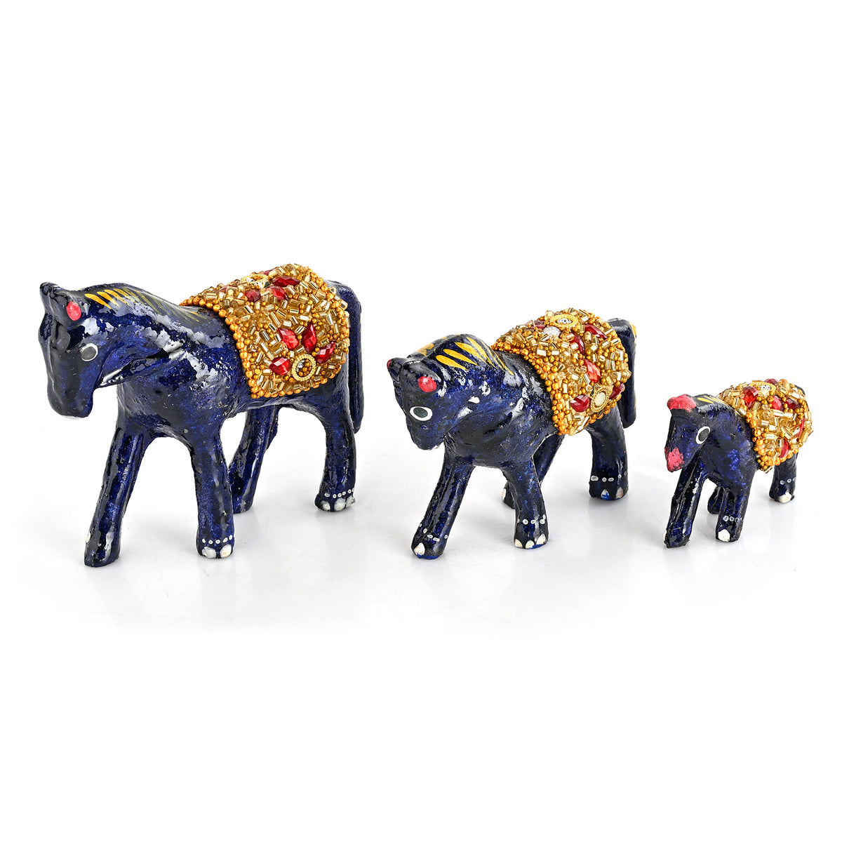 Livmore  Set of 3 Plastic Horse With Golden Tube  Size-5/6.5/8.5 cm Color-Black and Golden