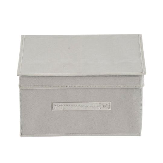 Aufbewahrungsbox aus Vliesstoff und Karton mit Deckel und Griff, ca. 35 x 30 x 20 cm, Beige