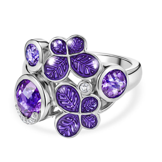GP Italienische Garten Kollektion - AA Afrikanischer Amethyst Ring 925 Silber Rhodiniert (Größe 21.00) ca. 1.86 ct