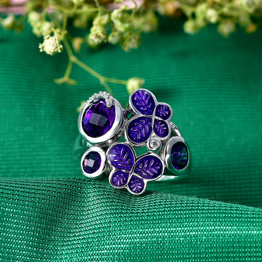 GP Italienische Garten Kollektion - AA Afrikanischer Amethyst Ring 925 Silber Rhodiniert (Größe 21.00) ca. 1.86 ct