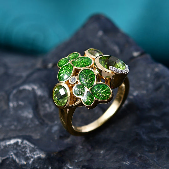 GP - AA Peridot Ring 925 Silber 750 Gelbgold vermeil (Größe 17.00) ca. 2,18 ct