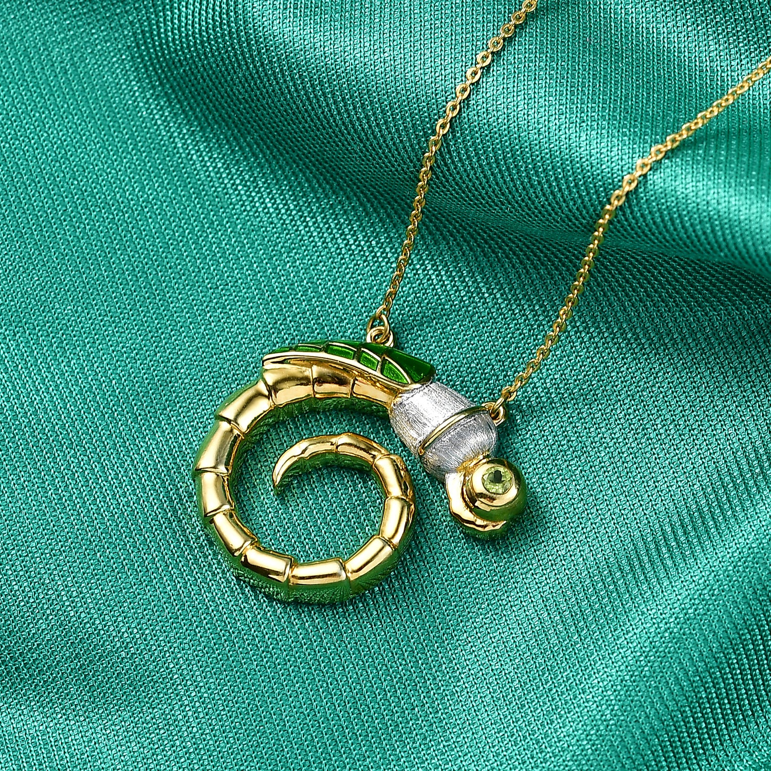 GP - AA Peridot, Kanchanaburi Blauer Saphir Halskette ca. 45 cm 925 Silber 750 Vergoldet 0.11 ct