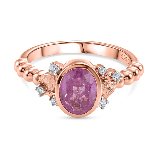 GP Amore Kollektion - Ilakaka Rosa Saphir (Fissure gefüllt), Weißer Zirkon Ring 925 Silber 750 Roségold Vermeil (Größe 21.00) ca. 2.50 ct