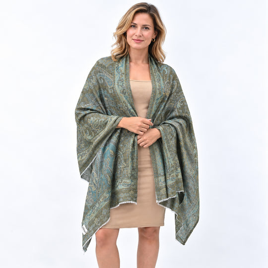 La Marey Signature  Cashmere Jamavar Stole Fabric - 100% cashmere                          Color - Blue W - 70 cm L - 200 cm