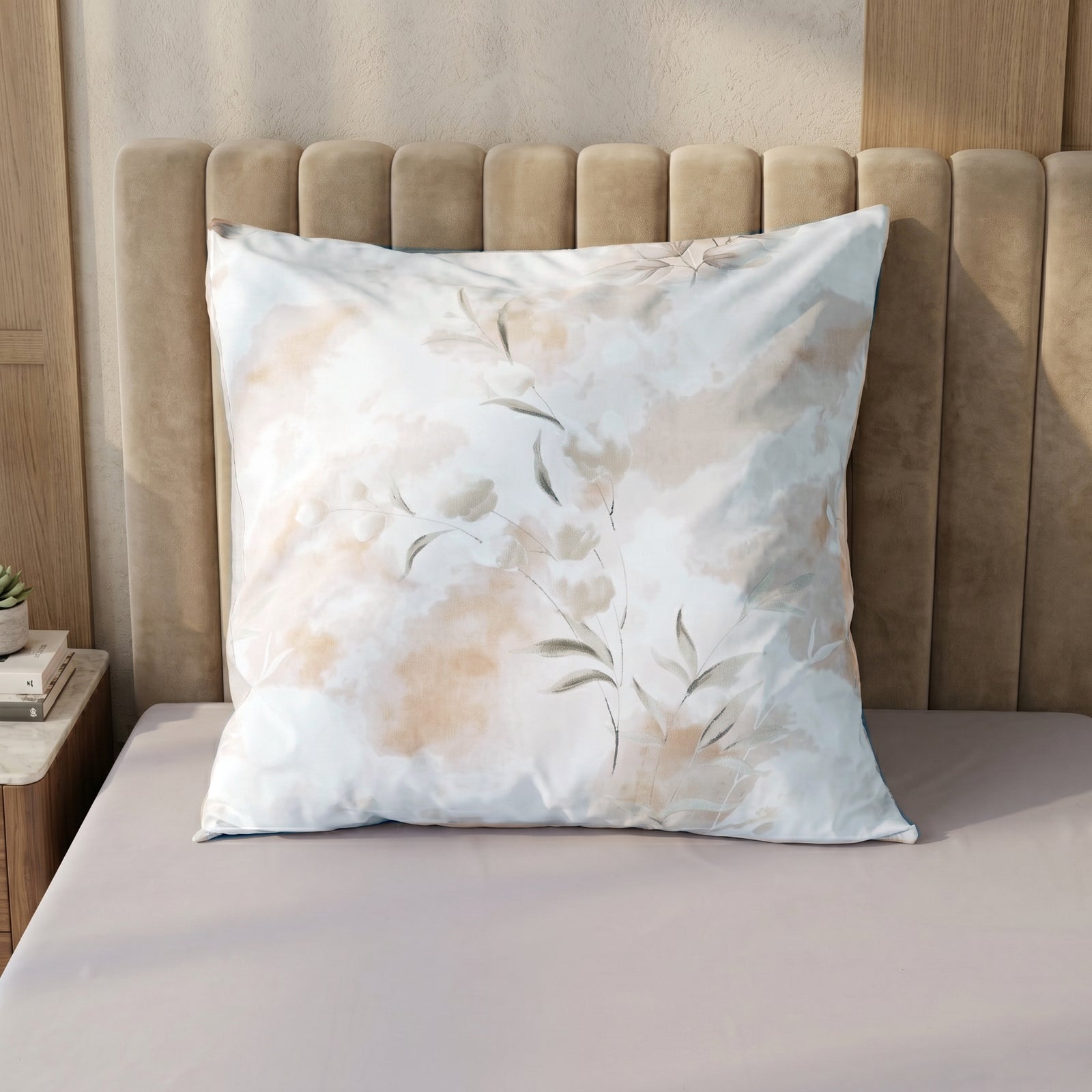 LIVMORE 6-teiliges Bettwäsche-Set für 2 Bettdecken, Aquarell-Blumenmuster mit Wendefunktion, 135x200cm, Creme/Beige