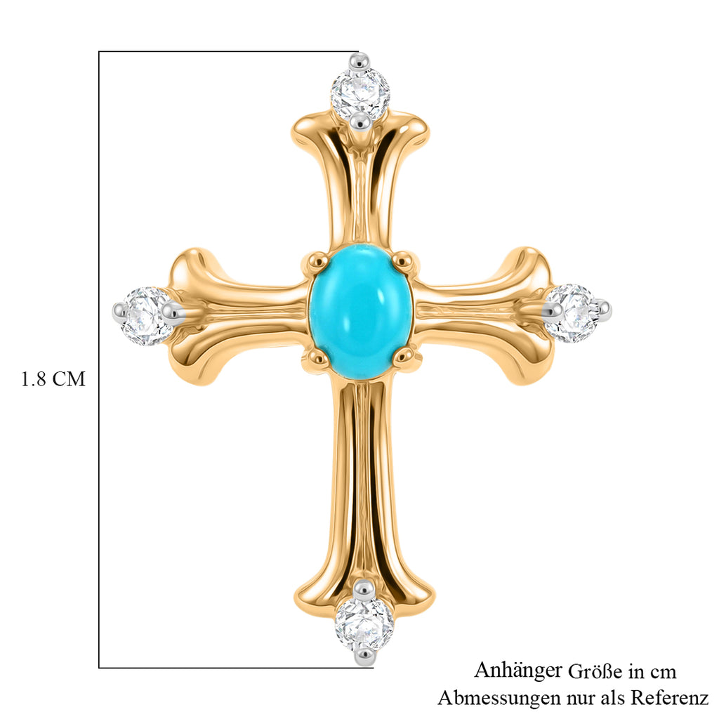 D'Joy AA Sleeping Beauty Türkis, Weißer Zirkon Anhänger 925 Silber 750 Vergoldet ca. 0.32 ct