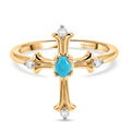 D'Joy AA Sleeping Beauty Türkis, Weißer Zirkon Ring 925 Silber 750 Vergoldet (Größe 21.00) ca. 0,31 ct
