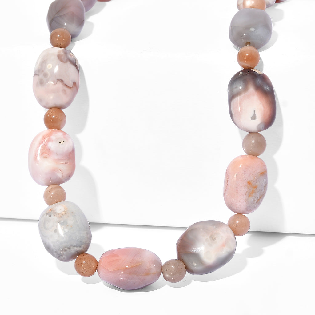 EVER TRUE Botswana-Achat, Pfirsich Mondstein Halskette ca. 45 cm Nickelfreies Messing ca. 360.00 ct