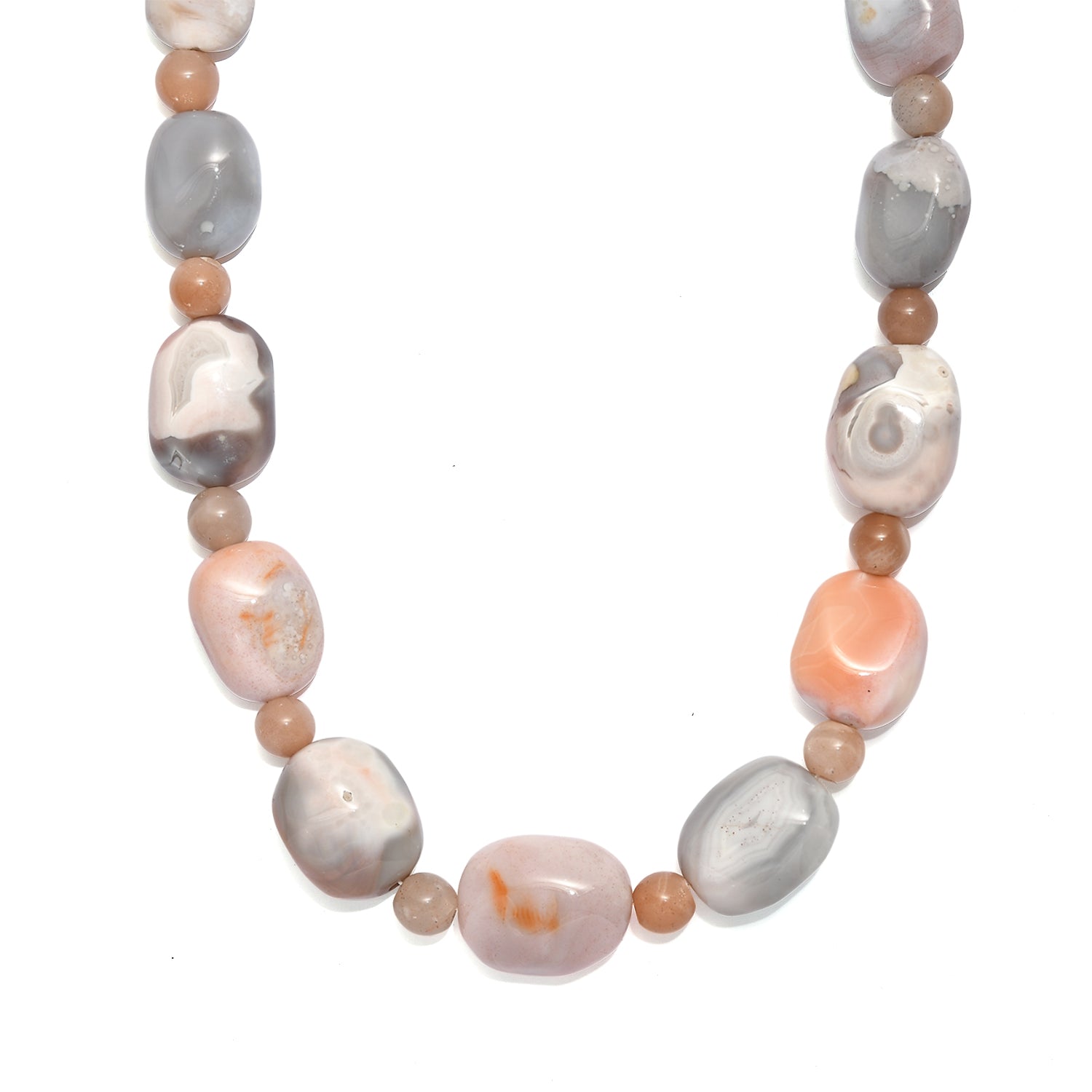 EVER TRUE Botswana-Achat, Pfirsich Mondstein Halskette ca. 45 cm Nickelfreies Messing ca. 360.00 ct