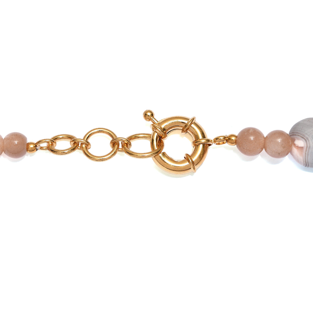 EVER TRUE Botswana-Achat, Pfirsich Mondstein Halskette ca. 45 cm Nickelfreies Messing ca. 360.00 ct