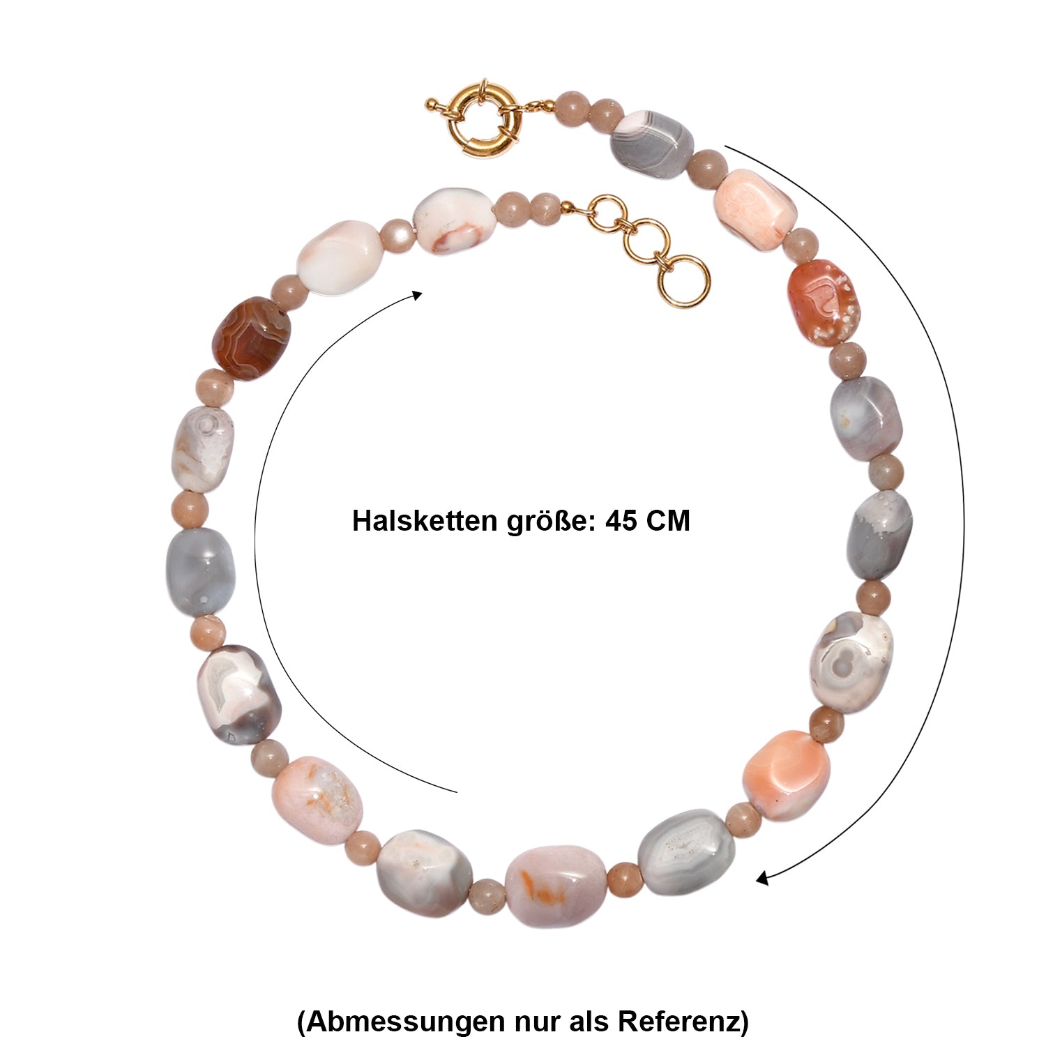 EVER TRUE Botswana-Achat, Pfirsich Mondstein Halskette ca. 45 cm Nickelfreies Messing ca. 360.00 ct