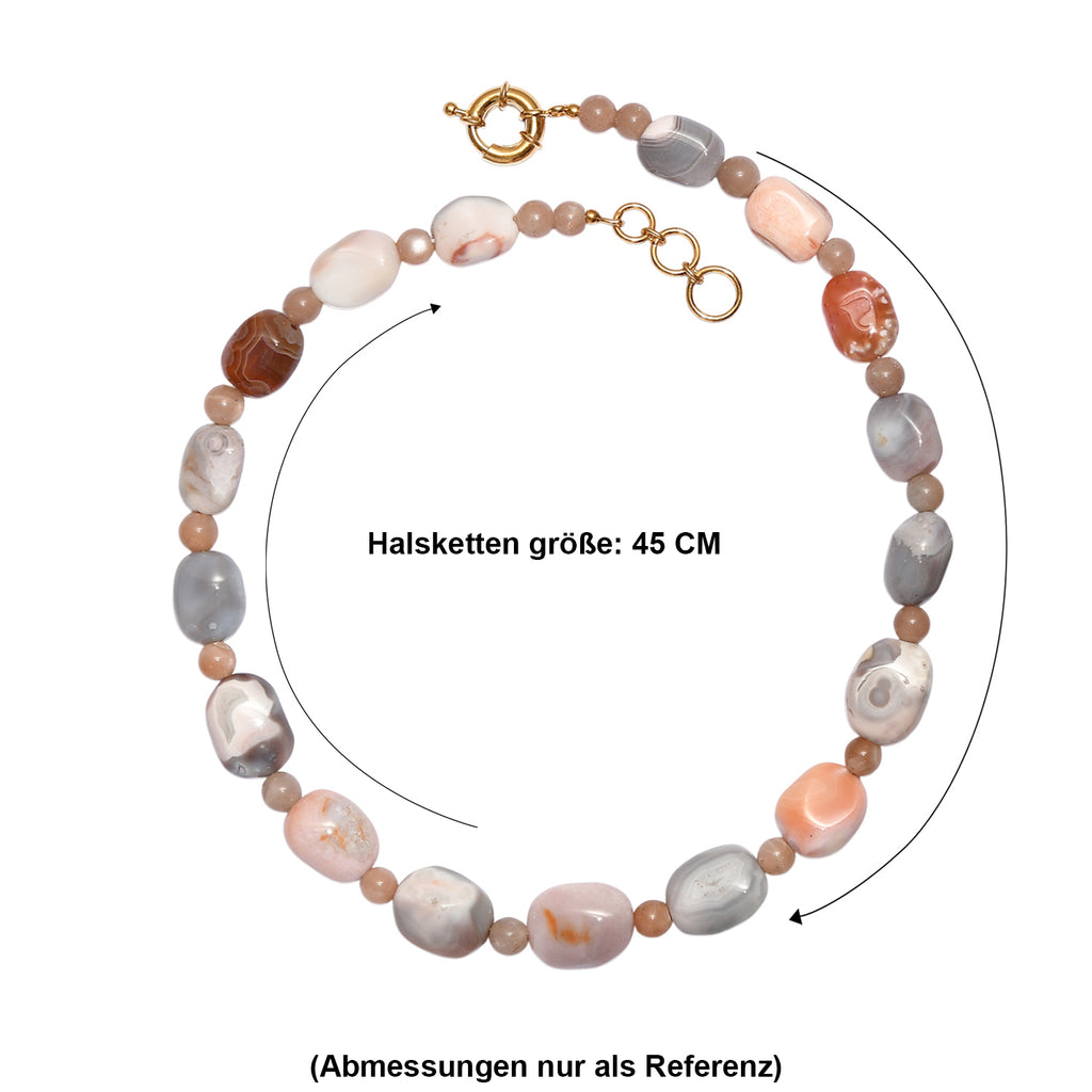 EVER TRUE Botswana-Achat, Pfirsich Mondstein Halskette ca. 45 cm Nickelfreies Messing ca. 360.00 ct