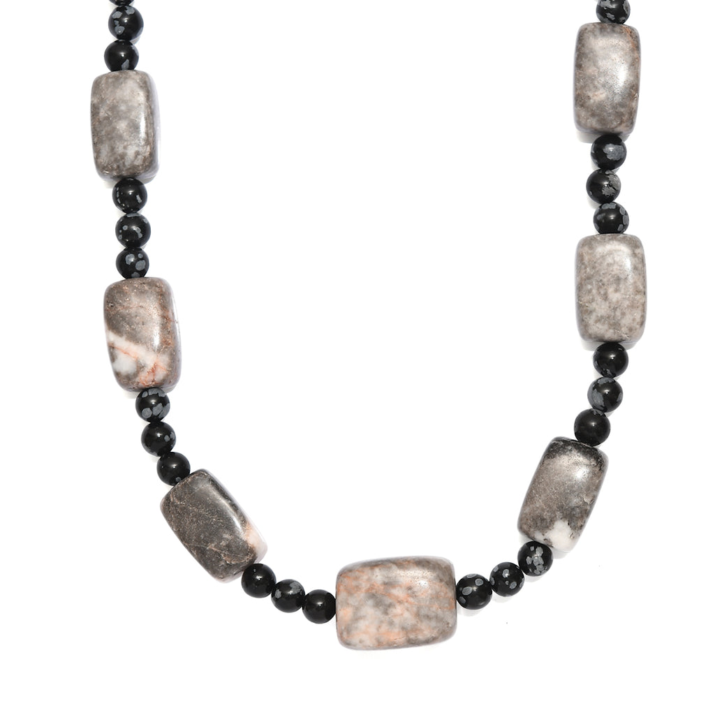 EVER TRUE Zebra Jaspis, Schneeflocken Glasachat Halskette ca. 45 cm Nickelfreies Messing ca. 385.00 ct