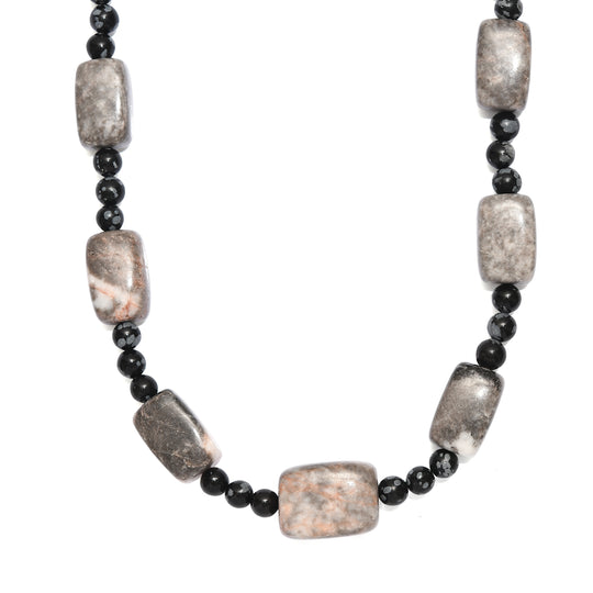 EVER TRUE Zebra Jaspis, Schneeflocken Glasachat Halskette ca. 45 cm Nickelfreies Messing ca. 385.00 ct