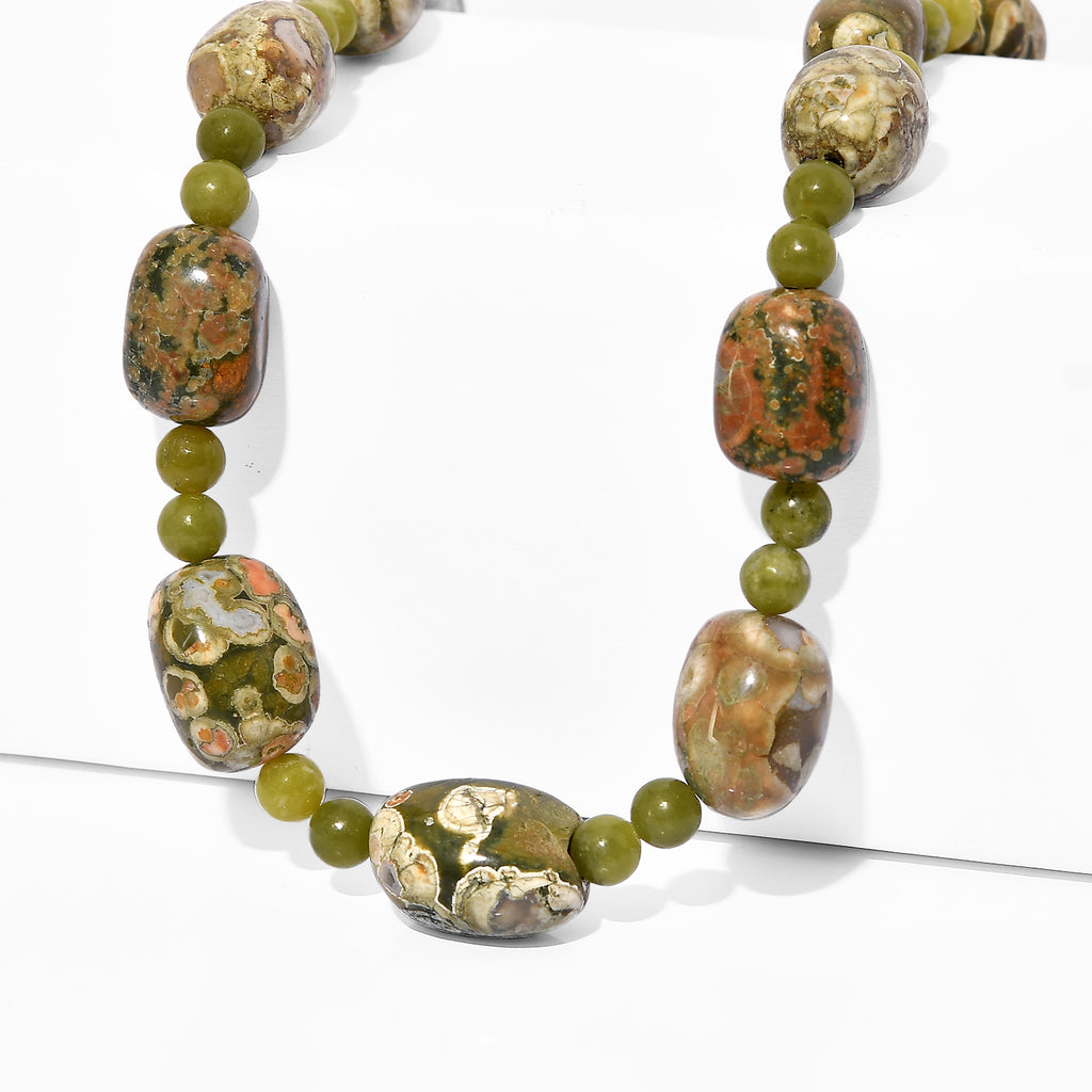 EVER TRUE Rhyolith Jaspis, Nephrit Jade Halskette ca. 45 cm Nickelfreies Messing ca. 330.00 ct