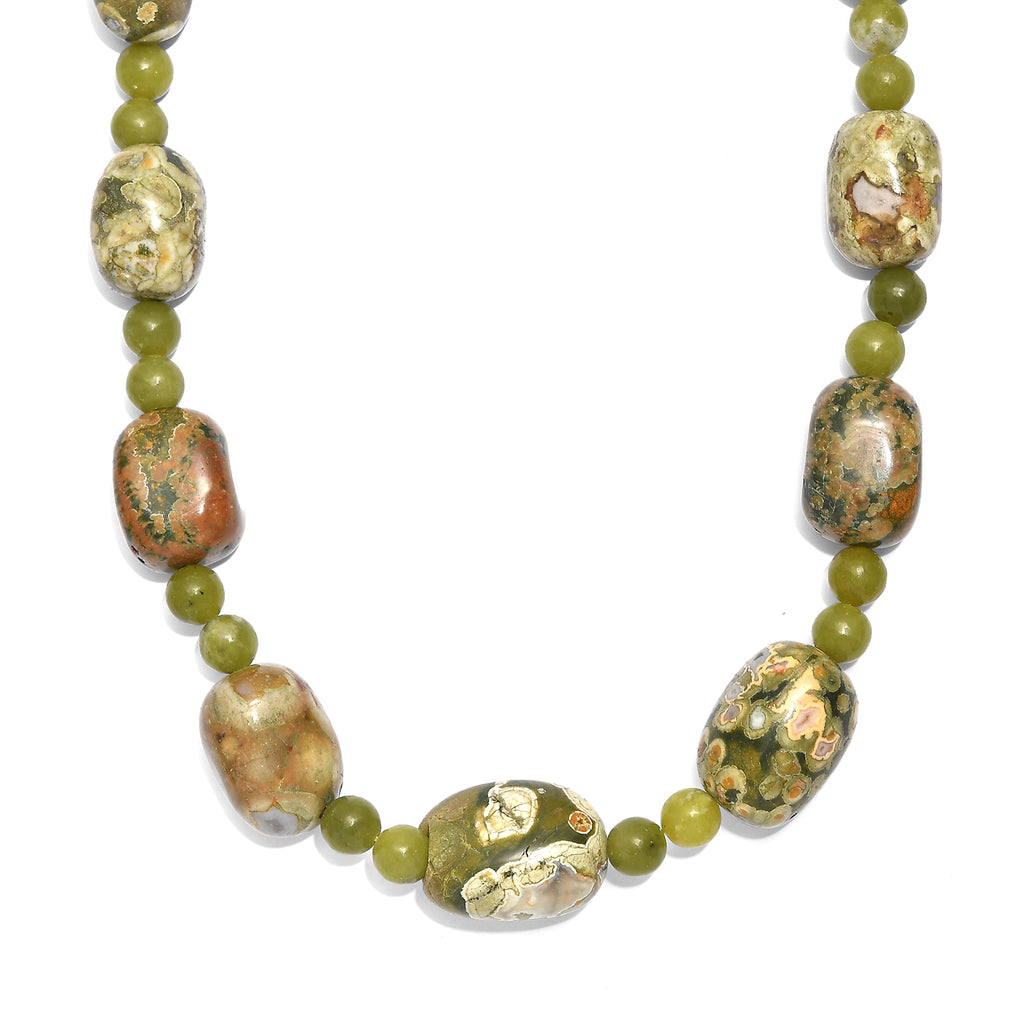 EVER TRUE Rhyolith Jaspis, Nephrit Jade Halskette ca. 45 cm Nickelfreies Messing ca. 330.00 ct