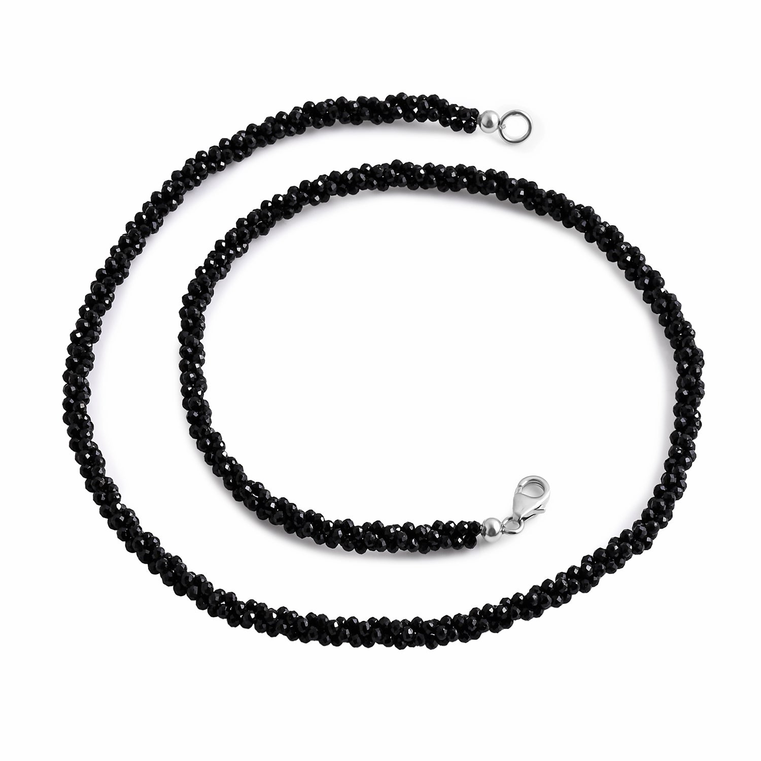 Schwarzer Spinell Halskette ca. 50 cm 925 Silber ca. 85.00 ct