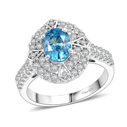 D'Joy AA Blauer Zirkon, Moissanit AGI zertifiziert Ring 925 Silber Rhodiniert (Größe 20.00) ca. 2,71 ct