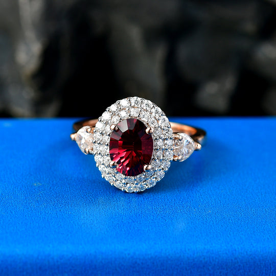 D'Joy AA Rosa Granat, Moissanit Ring 925 Silber 750 Roségold vermeil (Größe 17.00)   (10-16 Werktage Lieferzeit) ca. 2,71 ct