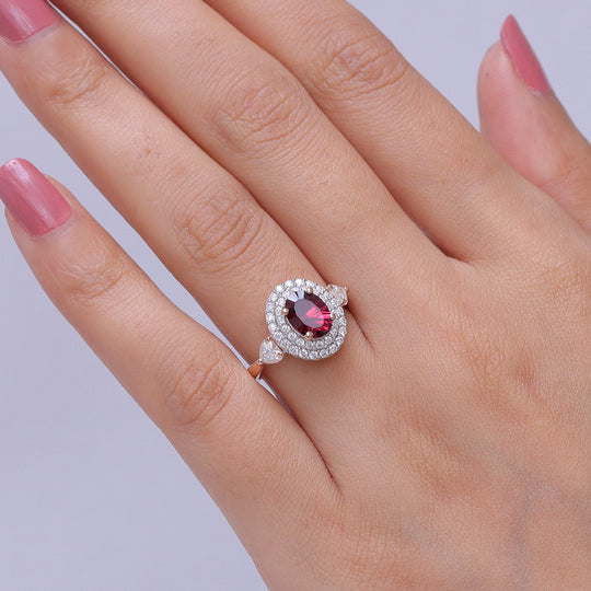 D'Joy AA Rosa Granat, Moissanit Ring 925 Silber 750 Roségold vermeil (Größe 17.00)   (10-16 Werktage Lieferzeit) ca. 2,71 ct
