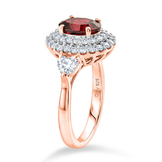 D'Joy AA Rosa Granat, Moissanit Ring 925 Silber 750 Roségold vermeil (Größe 17.00)   (10-16 Werktage Lieferzeit) ca. 2,71 ct