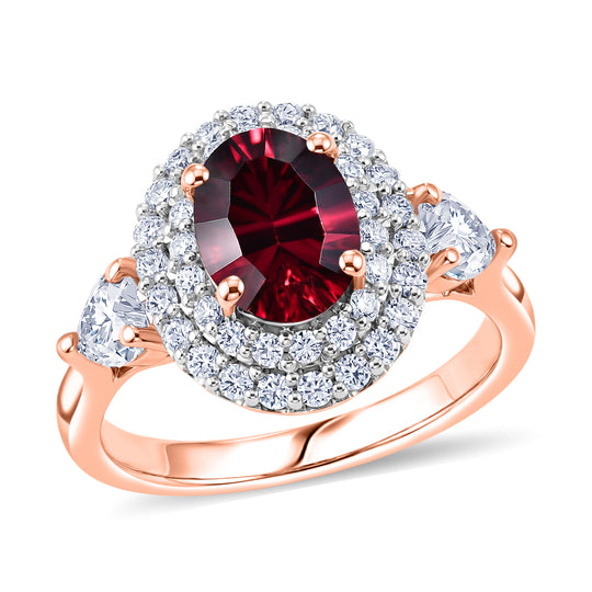 D'Joy AA Rosa Granat, Moissanit Ring 925 Silber 750 Roségold vermeil (Größe 17.00)   (10-16 Werktage Lieferzeit) ca. 2,71 ct