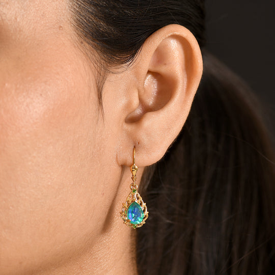 D'Joy Pfau Quarz Triplette, Natürlicher Chromdiopsid Ohrringe 925 Silber 750 Gelbgold vermeil ca. 3,51 ct.